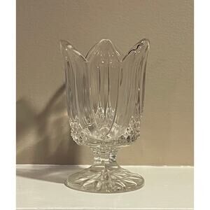 Vintage Small Handblown Glass Pedestal Vase, Tulip / Petal Shape